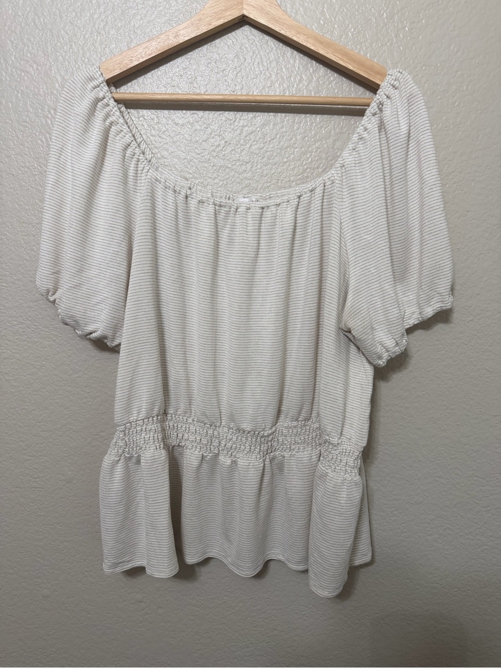 LC Lauren Conrad Off-Shoulder Cream Puff Sleeve Peplum Top